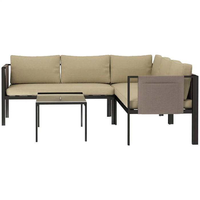 Garden Furniture Set Khaki Black Frame | 4-Piece with Mesh Side Pockets - Little and Giant Explorers Outsunny