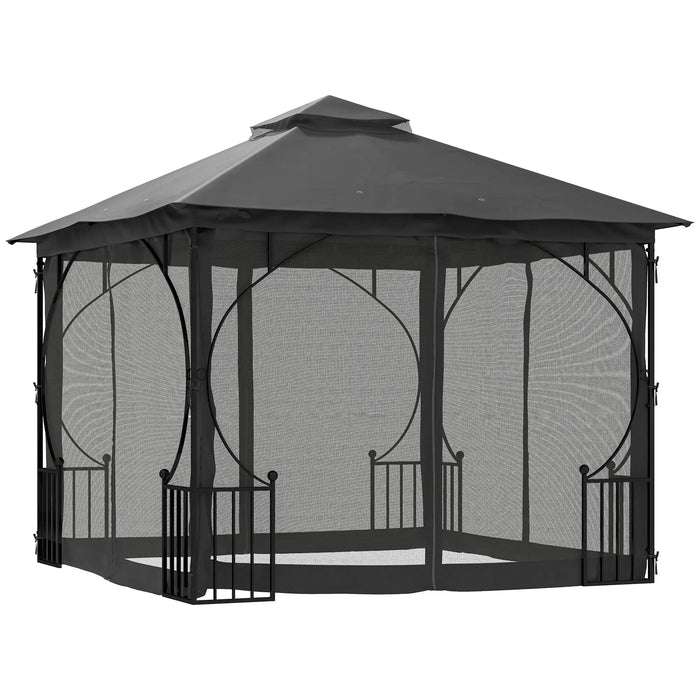 Garden Gazebo Patio Party Tent Shelter in Dark Grey (3 x 3m) - Little and Giant Explorers Outsunny