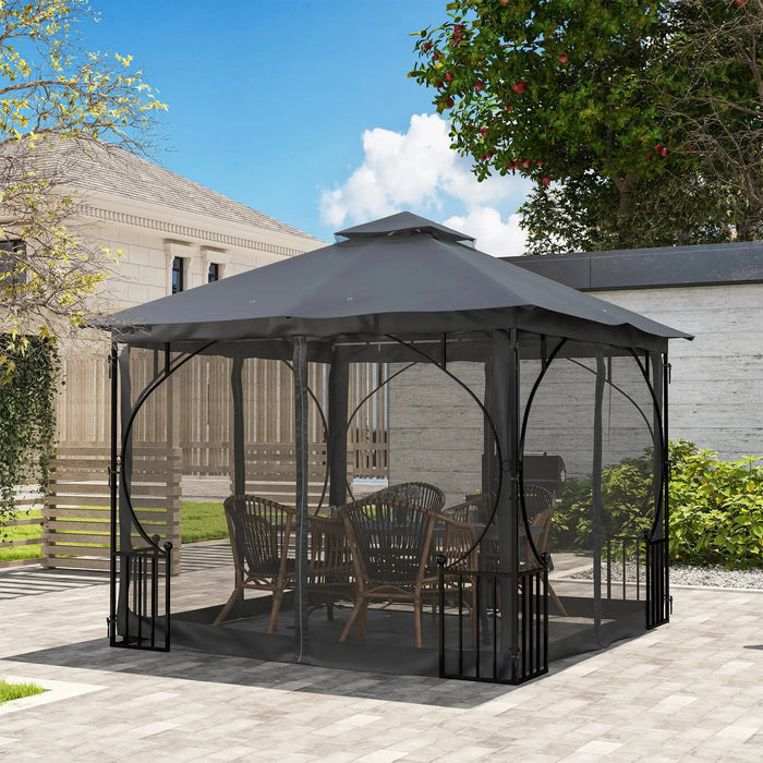 Garden Gazebo Patio Party Tent Shelter in Dark Grey (3 x 3m) - Little and Giant Explorers Outsunny