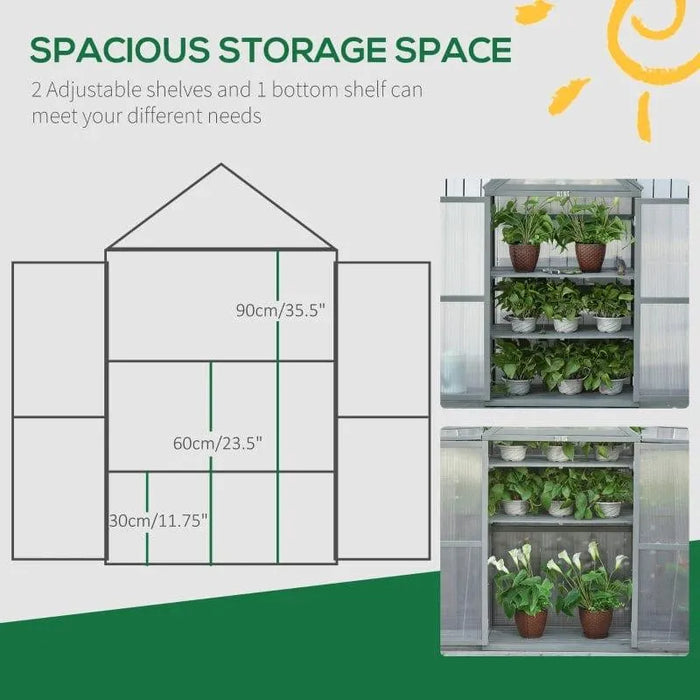 Garden Cold Frame Polycarbonate Greenhouse with Adjustable Shelves, Double Doors and Openable Top Covers - Little and Giant Explorers Outsunny