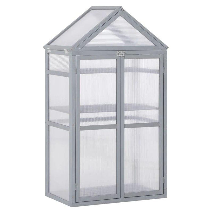 Garden Cold Frame Polycarbonate Greenhouse with Adjustable Shelves, Double Doors and Openable Top Covers - Little and Giant Explorers Outsunny