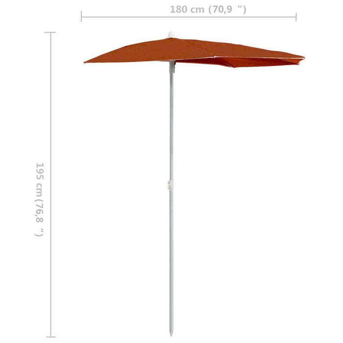 Garden Half Parasol with Pole in Terracotta - Little and Giant Explorers vidaXL