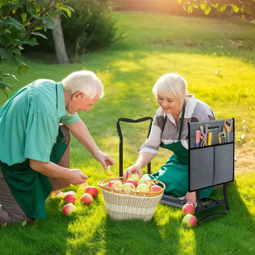 Garden Kneeler and Seat – Foldable Steel Frame | Foam Pad - Removable Tool Bag OUTSUNNY - Little and Giant Explorers Outsunny