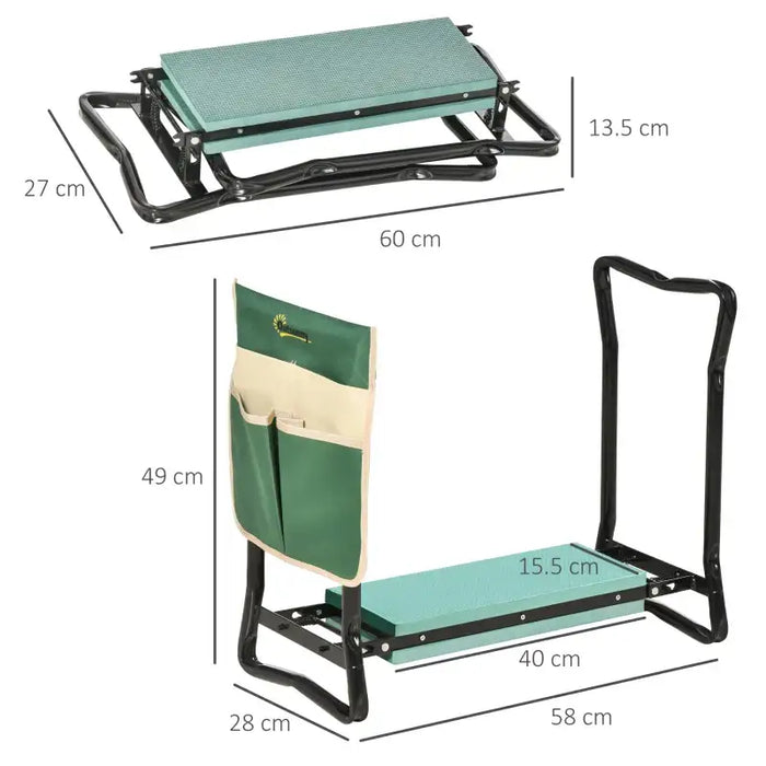 Garden Kneeler and Seat – Green | Foldable Steel Frame - Thick Foam Pad OUTSUNNY - Little and Giant Explorers Outsunny
