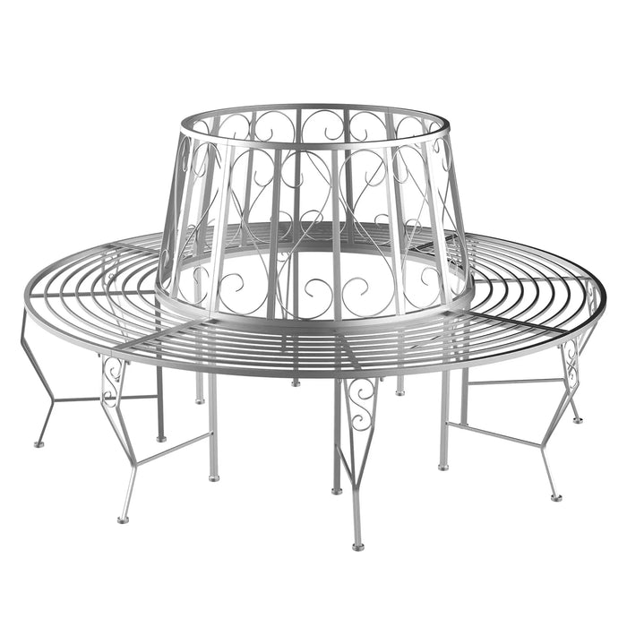 Garden Metal Round Tree Bench Seat in Silver Ø160cm - Little and Giant Explorers Outsunny