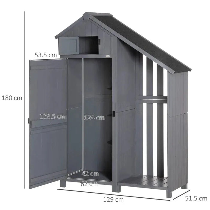 Garden Outdoor Storage Shed in Grey (128 x 51.5 x 180cm) - Little and Giant Explorers Outsunny