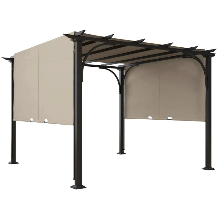 Garden Pergola Gazebo with Adjustable Canopy in Beige (3 x 3m) - Little and Giant Explorers Outsunny