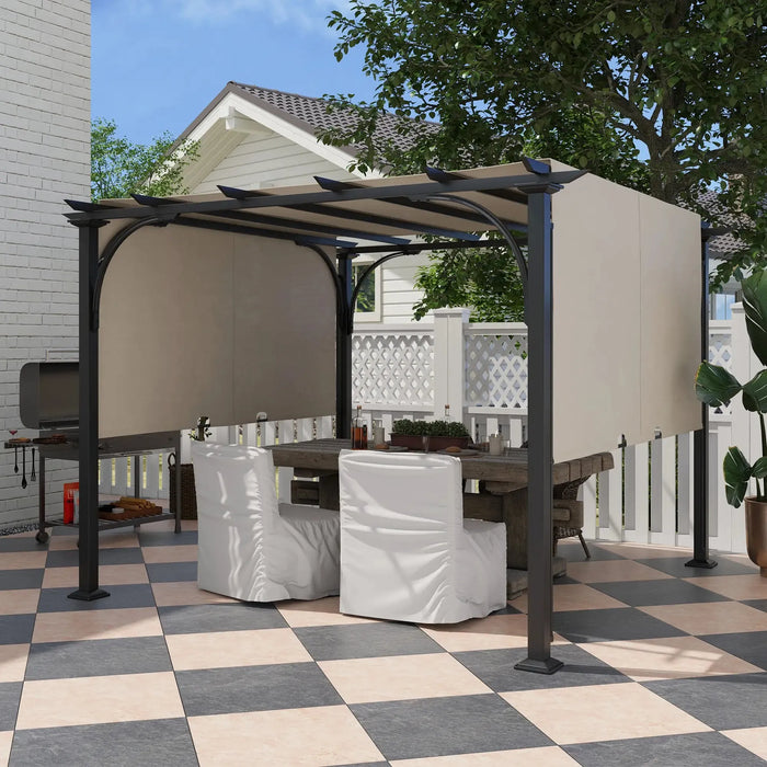 Garden Pergola Gazebo with Adjustable Canopy in Beige (3 x 3m) - Little and Giant Explorers Outsunny