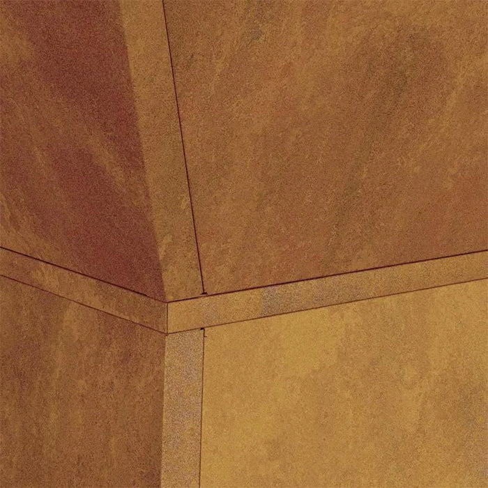 Weathering steel outdoor garden pillar planter with rust-brown textured surface, 35x35x73 cm