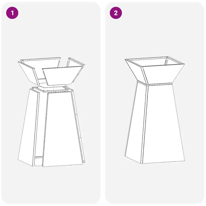 Assembly steps for outdoor weathering steel garden pillar planter with tapered square design