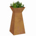 Tall weathering steel outdoor garden pillar planter with green flowering plants