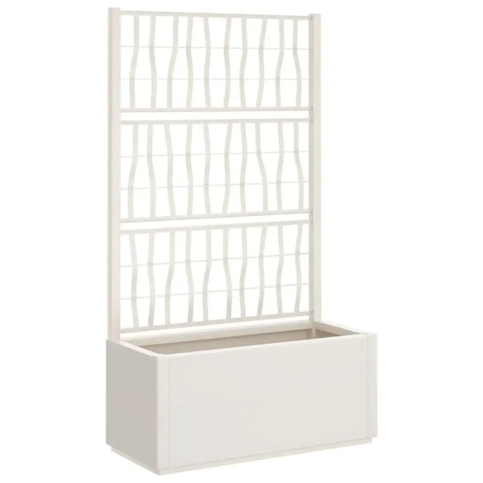 White garden planter with trellis, integrated support, modern design, 80L capacity