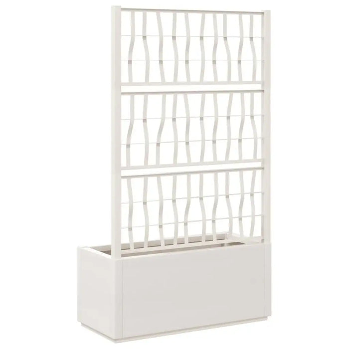 White garden planter with trellis and integrated support, 80L capacity