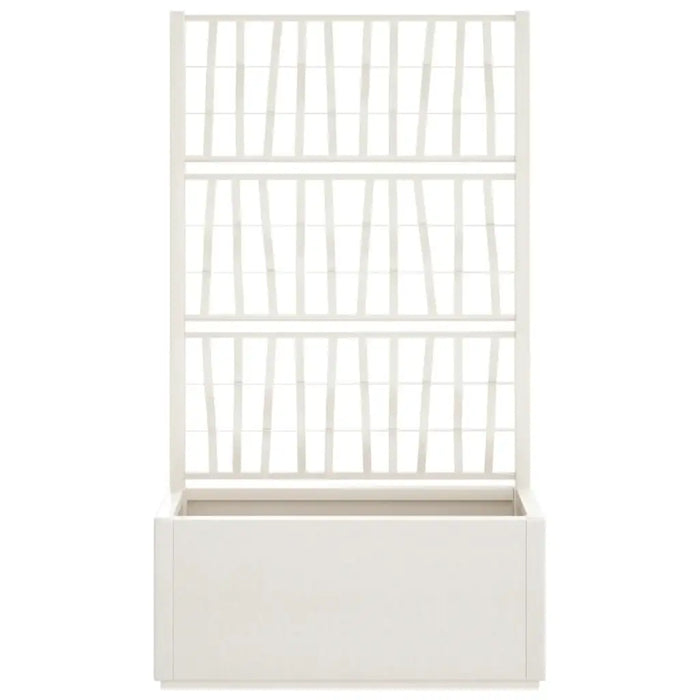 White polypropylene garden planter with trellis for climbing plants, modern raised planter box