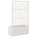 White polypropylene raised garden planter with an attached trellis for climbing plants