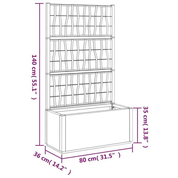 White polypropylene garden planter with trellis, dimensions 80x36x140 cm, for climbing plants
