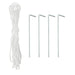 Polytunnel greenhouse kit with white rope and four metal ground stakes on white background