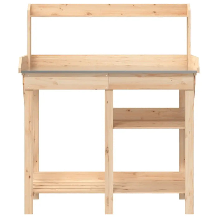 Garden Potting Bench – Solid Fir Wood | Natural Finish - Zinc Tabletop and Storage Shelves VIDAXL - Little and Giant Explorers vidaXL