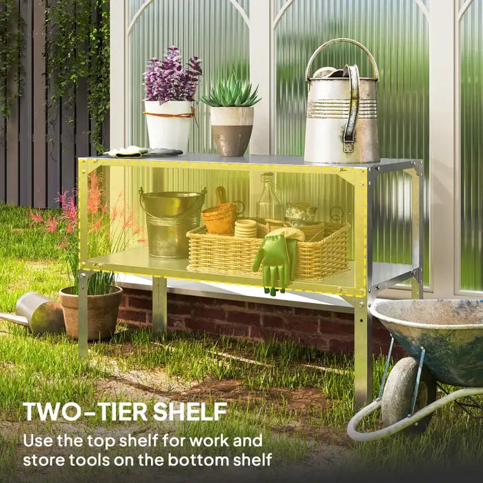 Garden Potting Table – Galvanised Steel | 2-Tier Outdoor Workbench OUTSUNNY - Little and Giant Explorers Outsunny