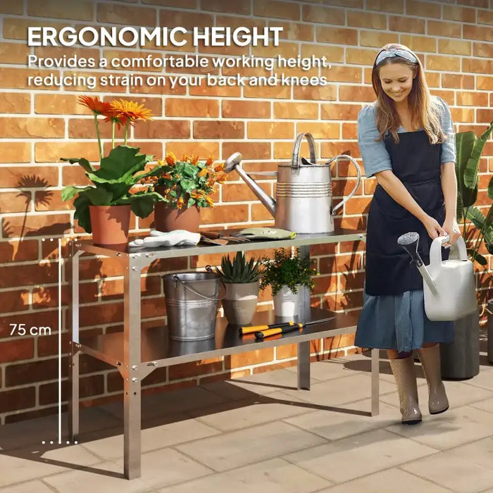 Garden Potting Table – Galvanised Steel | 2-Tier Outdoor Workbench OUTSUNNY - Little and Giant Explorers Outsunny