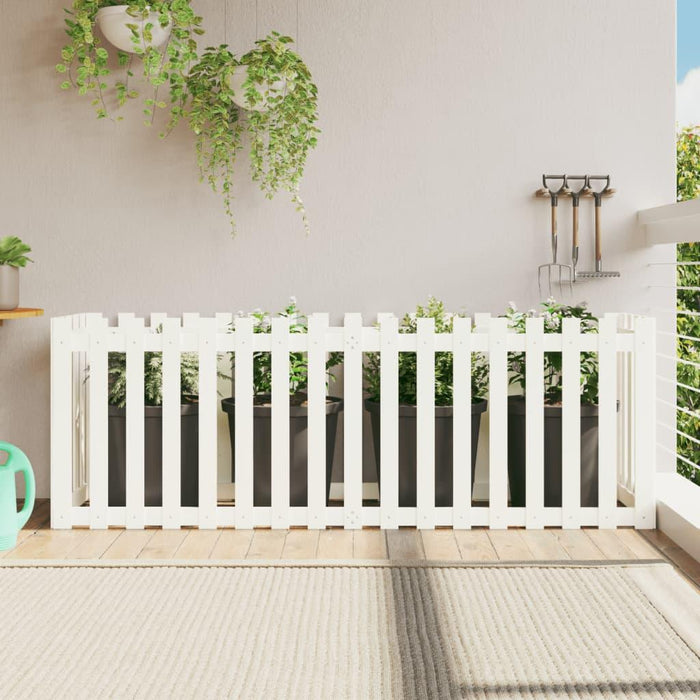 Garden Raised Bed with Fence Design in White and Solid Wood Pine (200 x 50 x 70cm) - Little and Giant Explorers vidaXL