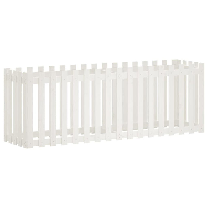 Garden Raised Bed with Fence Design in White and Solid Wood Pine (200 x 50 x 70cm) - Little and Giant Explorers vidaXL