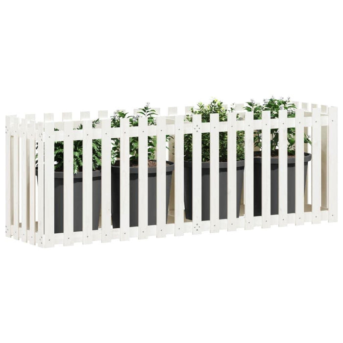 Garden Raised Bed with Fence Design in White and Solid Wood Pine (200 x 50 x 70cm) - Little and Giant Explorers vidaXL