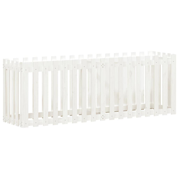 Garden Raised Bed with Fence Design in White and Solid Wood Pine (200 x 50 x 70cm) - Little and Giant Explorers vidaXL