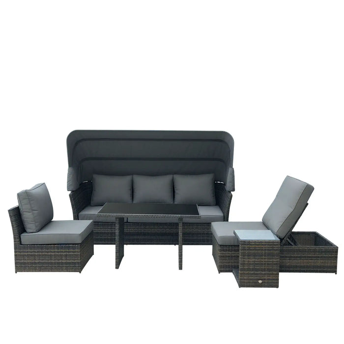 Garden Rattan Furniture Set with Canopy | 5-Piece Outdoor Furniture with Shade - Little and Giant Explorers Outsunny