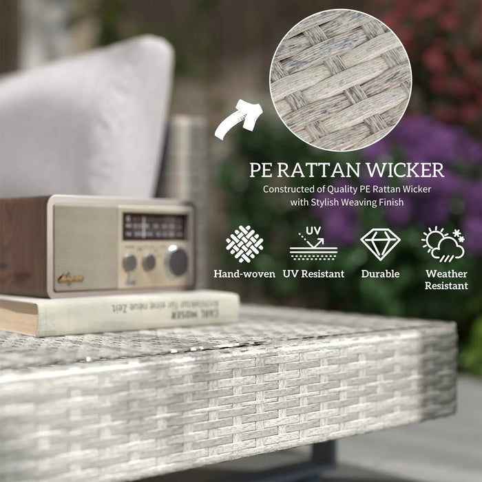 Three-Piece Corner Rattan Set with Glass Tables in Grey - Little and Giant Explorers Outsunny