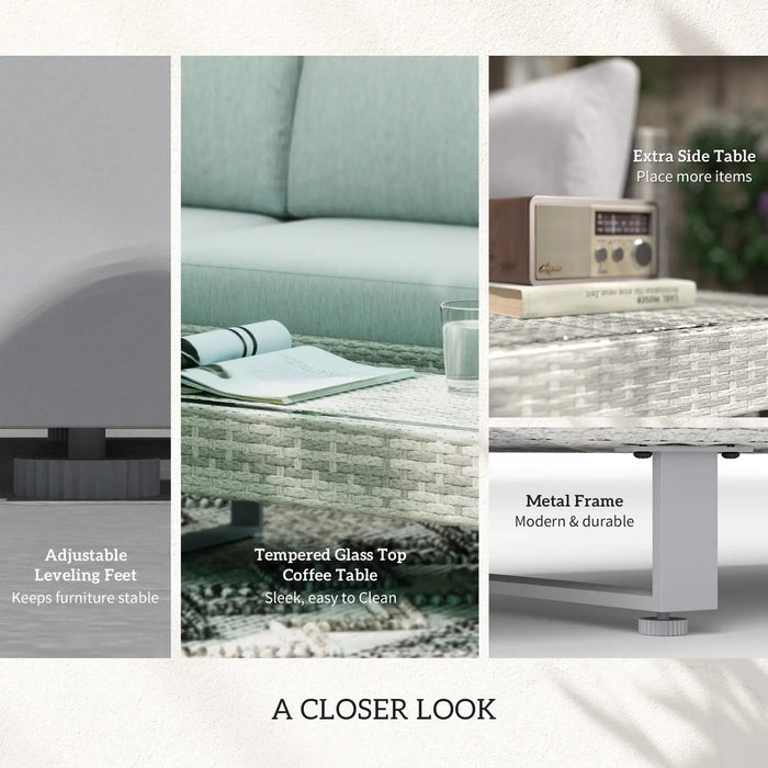 Three-Piece Corner Rattan Set with Glass Tables in Grey - Little and Giant Explorers Outsunny