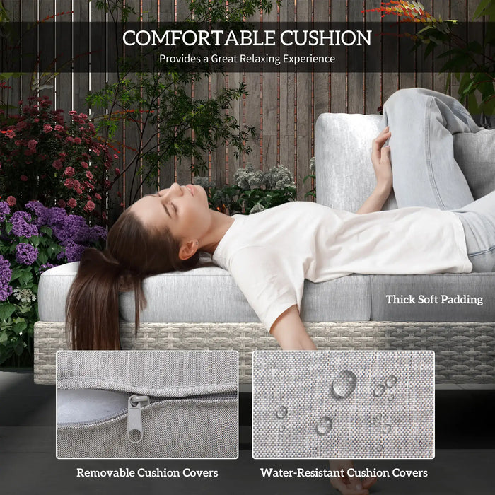 Three-Piece Corner Rattan Set with Glass Tables in Grey - Little and Giant Explorers Outsunny