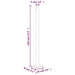 Diagram of a vertical metal post with base, labeled with dimensions in cm and inches