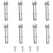 Set of eight metal wall anchors and four screws for awning installation, on white background.
