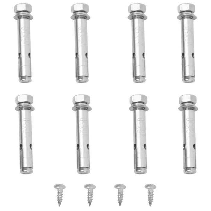 Set of eight metal anchor bolts and three screws for garden side awning installation