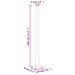 Diagram of metal post for retractable garden awning, dimensions labeled in centimeters and inches.