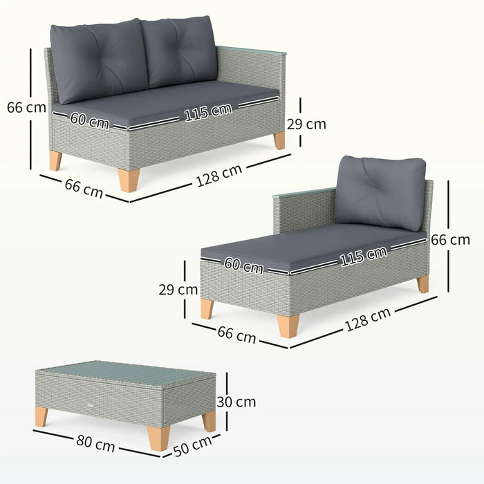L Shaped Rattan Garden Furniture Set with Coffee Table in Charcoal Grey - Little and Giant Explorers Outsunny