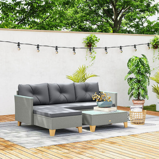 L Shaped Rattan Garden Furniture Set with Coffee Table in Charcoal Grey - Little and Giant Explorers Outsunny
