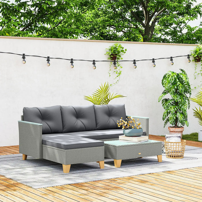 L Shaped Rattan Garden Furniture Set with Coffee Table in Charcoal Grey - Little and Giant Explorers Outsunny