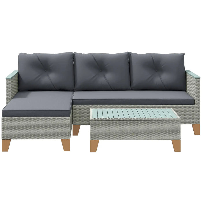 L Shaped Rattan Garden Furniture Set with Coffee Table in Charcoal Grey - Little and Giant Explorers Outsunny