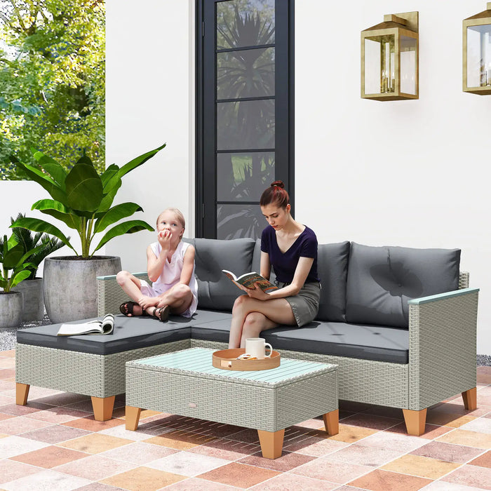 L Shaped Rattan Garden Furniture Set with Coffee Table in Charcoal Grey - Little and Giant Explorers Outsunny