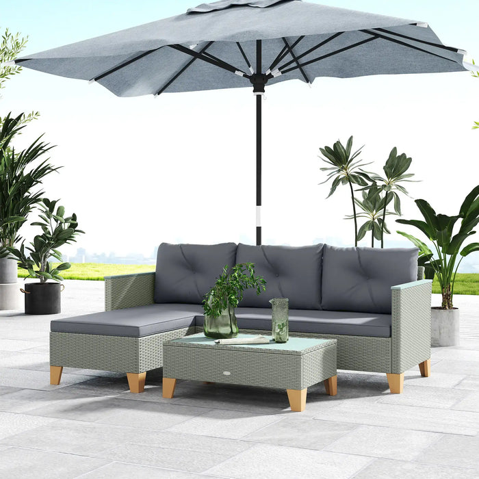 L Shaped Rattan Garden Furniture Set with Coffee Table in Charcoal Grey - Little and Giant Explorers Outsunny