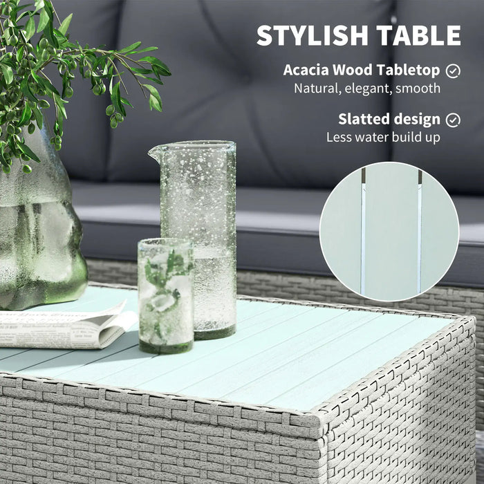 L Shaped Rattan Garden Furniture Set with Coffee Table in Charcoal Grey - Little and Giant Explorers Outsunny