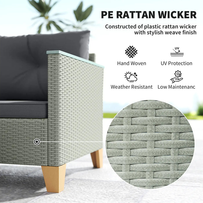 L Shaped Rattan Garden Furniture Set with Coffee Table in Charcoal Grey - Little and Giant Explorers Outsunny