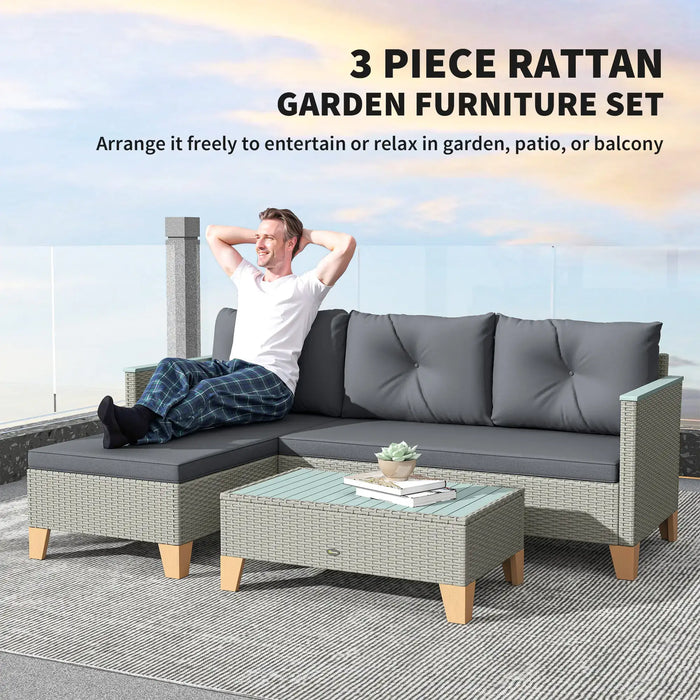 L Shaped Rattan Garden Furniture Set with Coffee Table in Charcoal Grey - Little and Giant Explorers Outsunny
