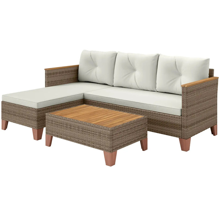 L Shaped Rattan Garden Furniture Set with Coffee Table in Cream - Little and Giant Explorers Outsunny