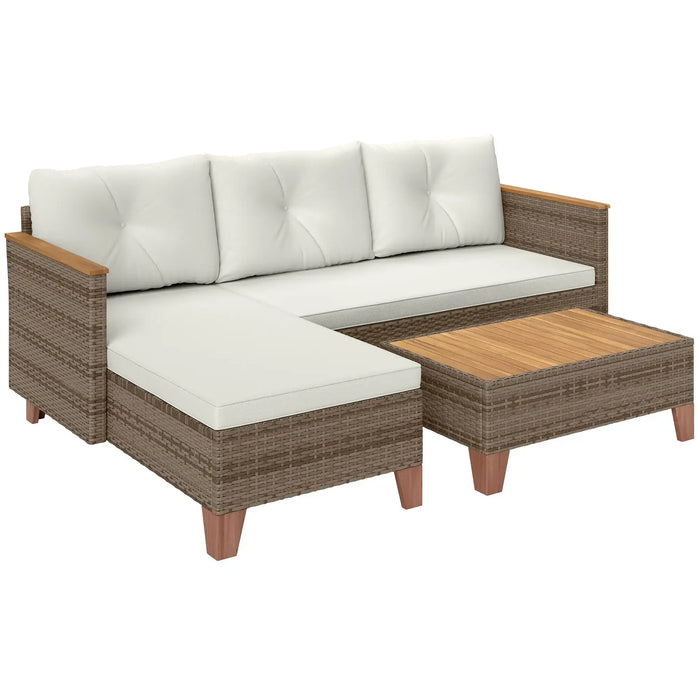 L Shaped Rattan Garden Furniture Set with Coffee Table in Cream - Little and Giant Explorers Outsunny