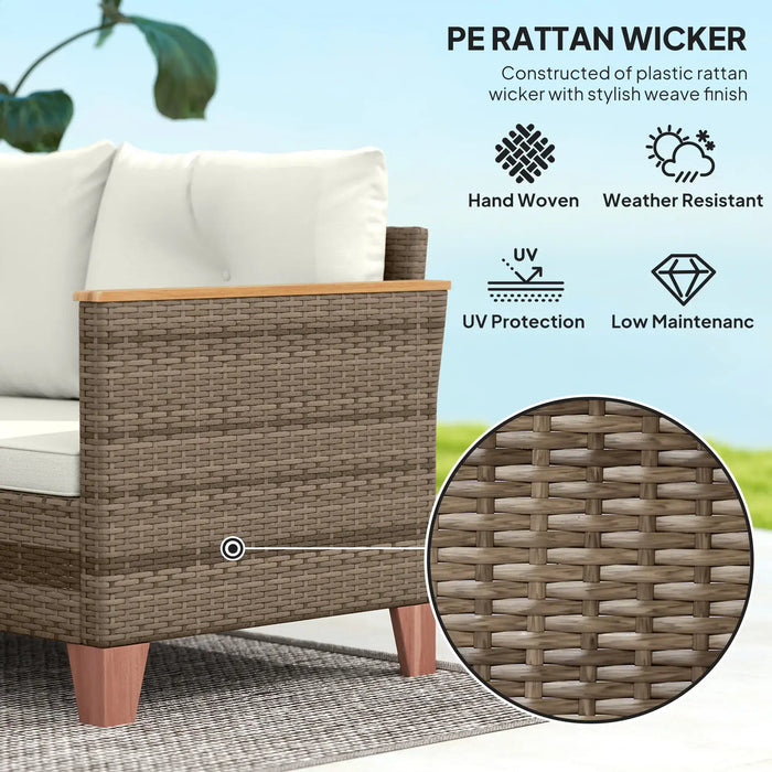 L Shaped Rattan Garden Furniture Set with Coffee Table in Cream - Little and Giant Explorers Outsunny