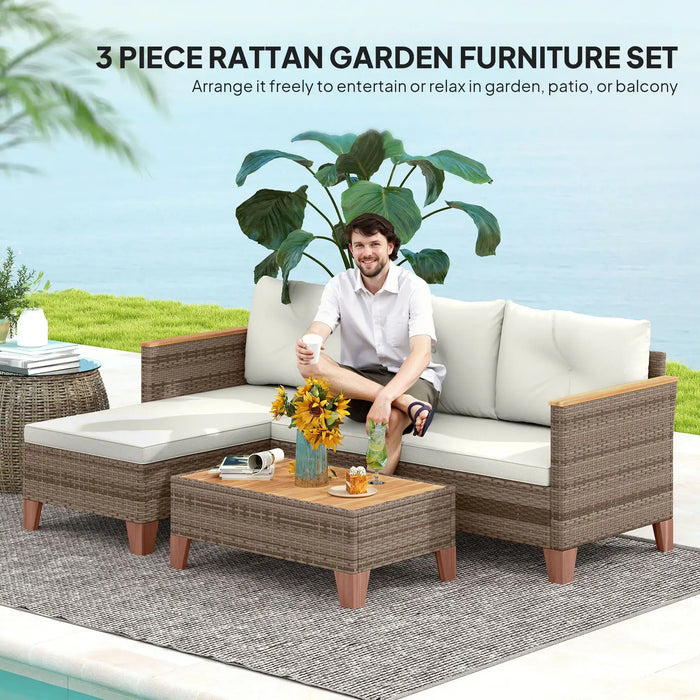 L Shaped Rattan Garden Furniture Set with Coffee Table in Cream - Little and Giant Explorers Outsunny