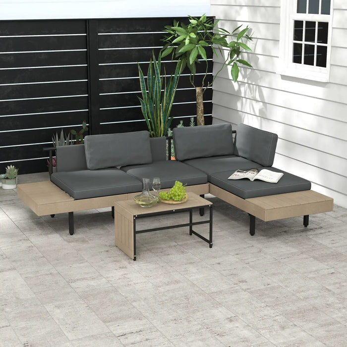 Garden Sofa Set Grey Natural Tone | 3-Piece L-Shape with Eco-Friendly Construction - Little and Giant Explorers Outsunny